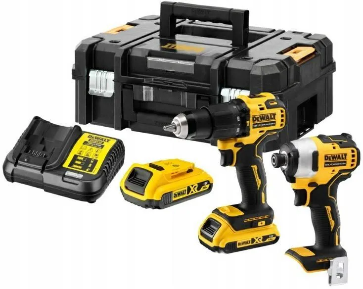 Набор из 2-х аккумуляторных инструментов (ударная дрель и винтоверт) DeWalt DCK2062D2T, с 2 АКБ (2.0 Ач), ЗУ и кейсом TSTAK