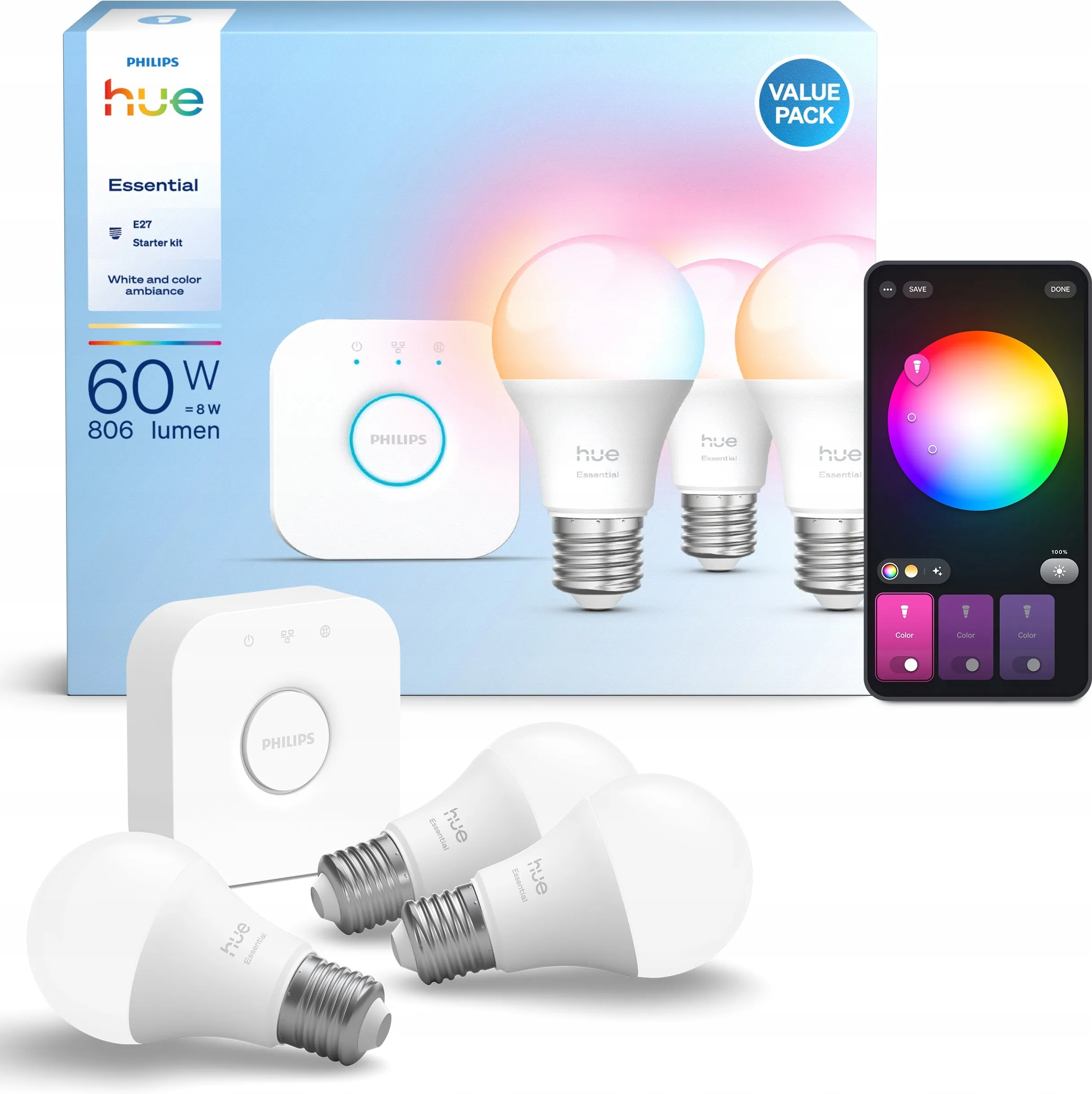 Комплект PHILIPS HUE Essential White And Color Ambiance E27+ 8721103103673