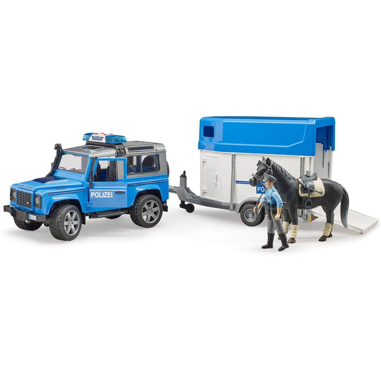 Bruder 02588 Land Rover Defender полицейская машина с прицепом и фигурками