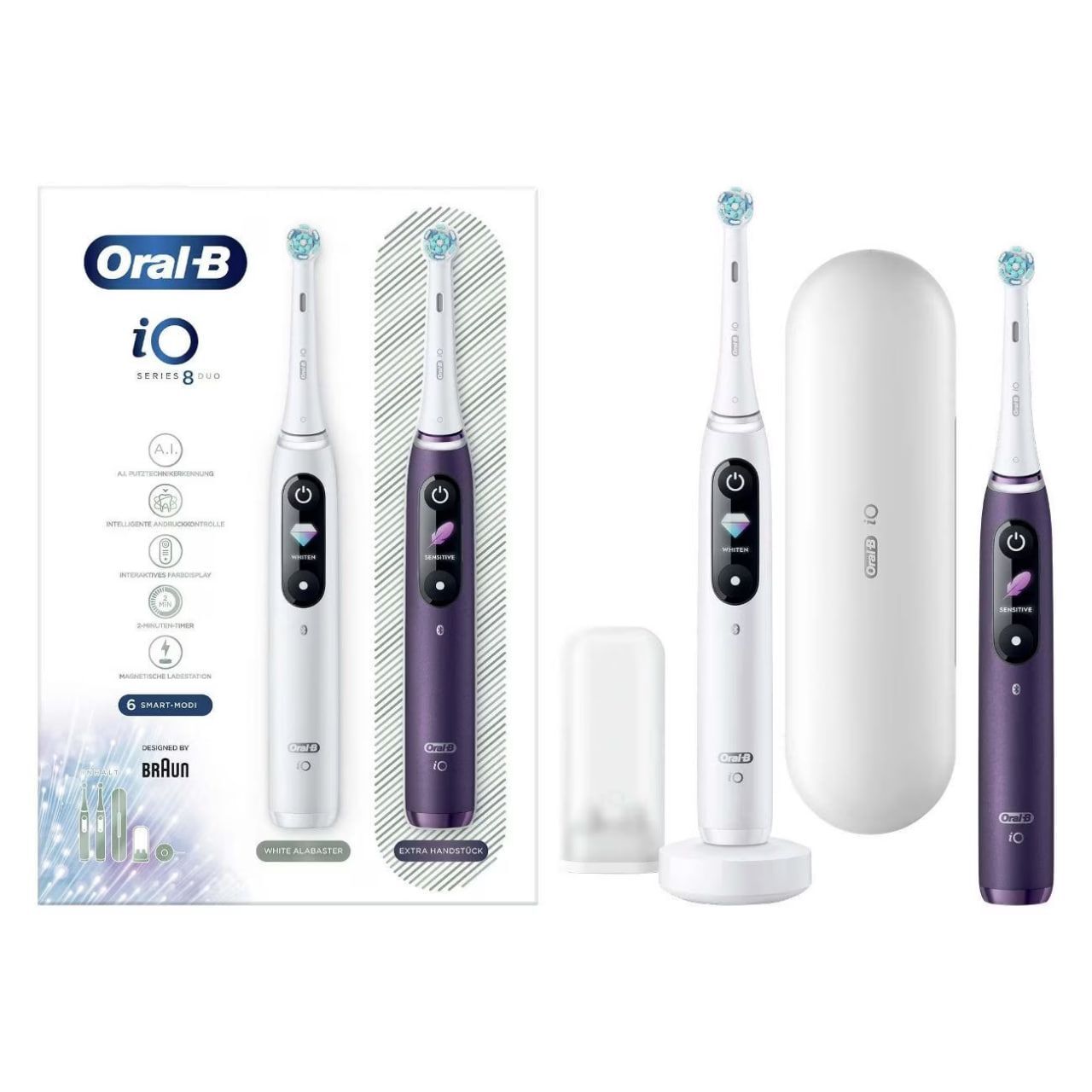 Электрическая зубная щетка Oral-B iO8 Duo, White Alabaster/Black Onyx