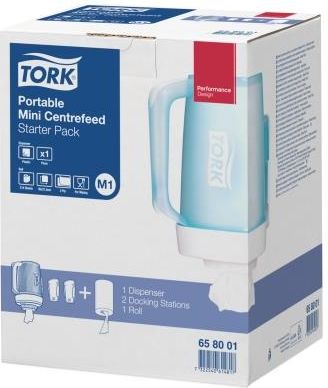 Дозатор для салфеток Tork 658001 с картриджем 101221 и 2 док-станциями, белый, бирюзовый