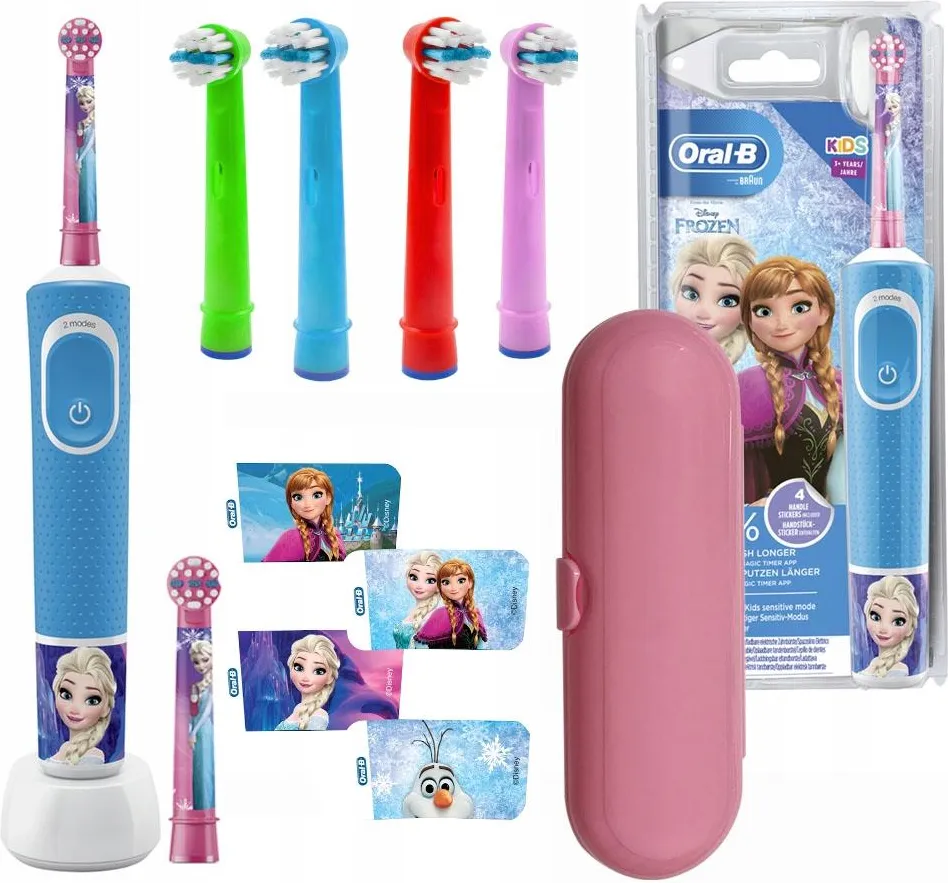 Детская электрическая зубная щётка Oral-B Vitality 100 Frozen, 4 насадки Kids Color, футляр