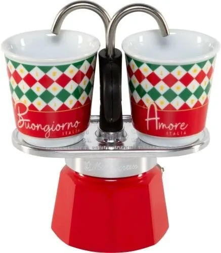 Набор гейзерной кофеварки Bialetti Mini Express Tricolore с 2 чашками