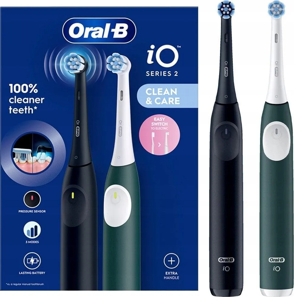 Электрическая зубная щётка Oral-B iO Series 2 Night Black & Forest Green, набор из 2 щёток с зарядной станцией
