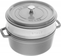 Чугунная круглая кастрюля Staub Cocotte 3,8 л с паровой вставкой, графитовая