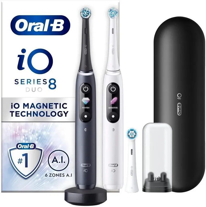 Набор электрических щеток Oral-B iO8 Duo Белый алебастр / Черный оникс