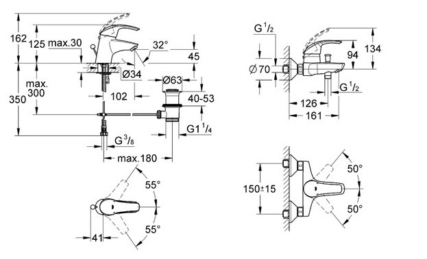 Комплект смесителей Grohe Eurosmart 32925001+33300001+27600000