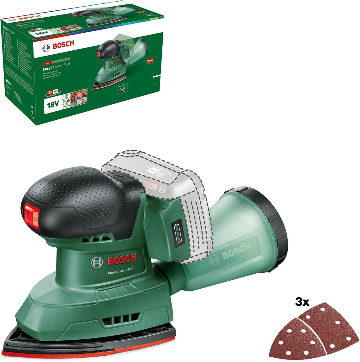 Эксцентриковая шлифовальная машина аккумуляторная Bosch EasySander 18V-8 06033E3000