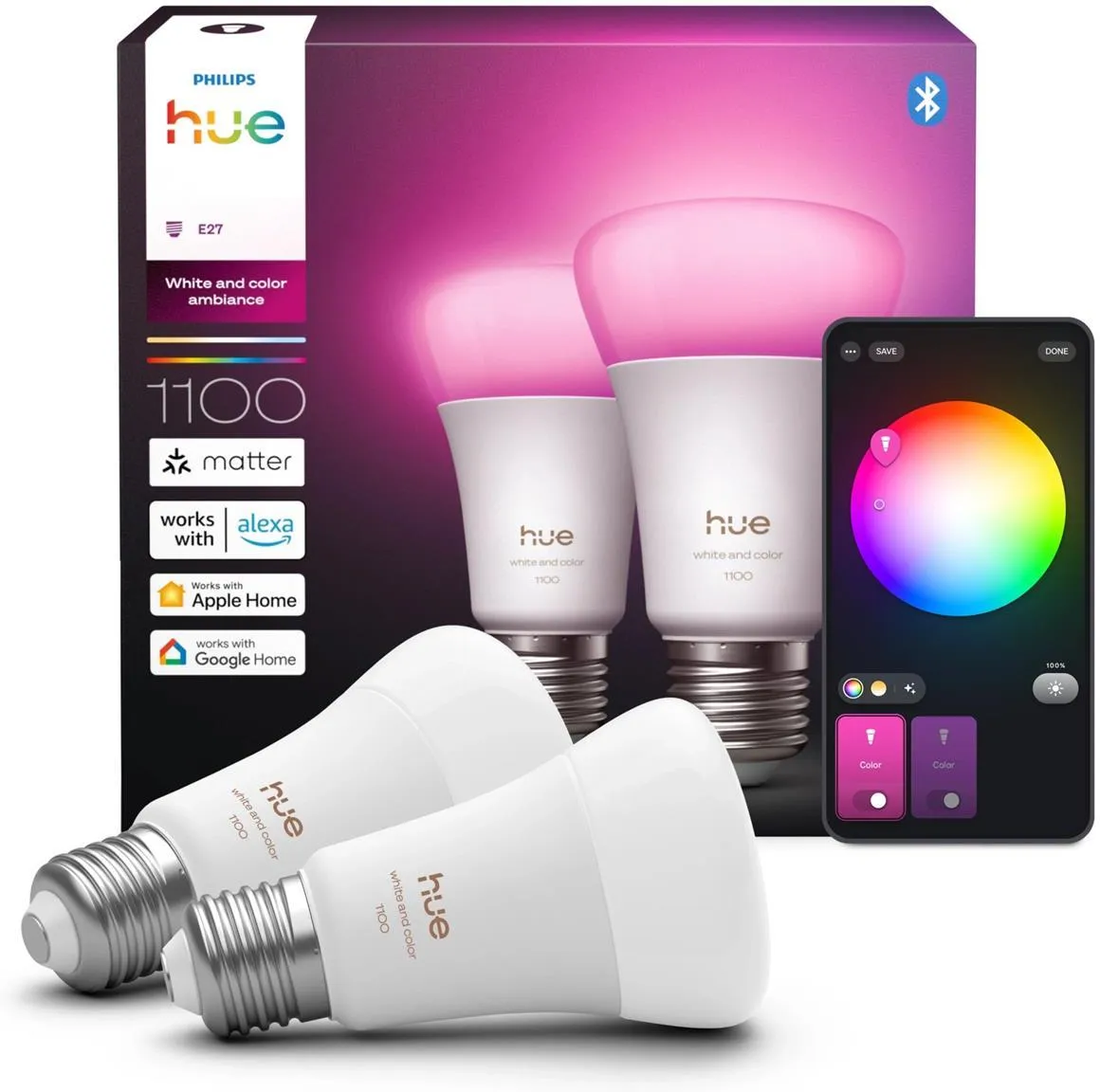Комплект PHILIPS HUE WHITE AND COLOR AMBIANCE A60 Bluetooth, Zigbee 929003853502