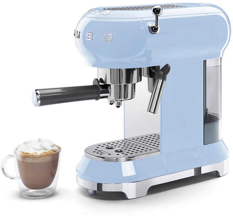 Кофеварка рожковая Smeg ECF01, пастельно-голубой