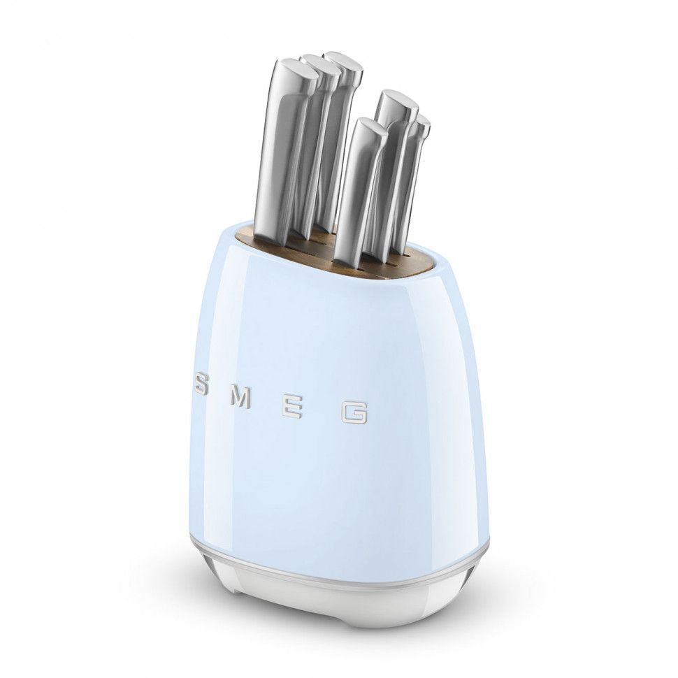Блок с набором из 6 ножей Smeg 50's Style KBSF02PB пастельный синий