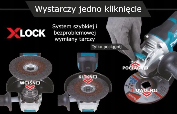 Угловая шлифовальная машина Makita X-LOCK GA5080RX02 1400 Вт, X-LOCK, защитный кожух и боковая рукоятка