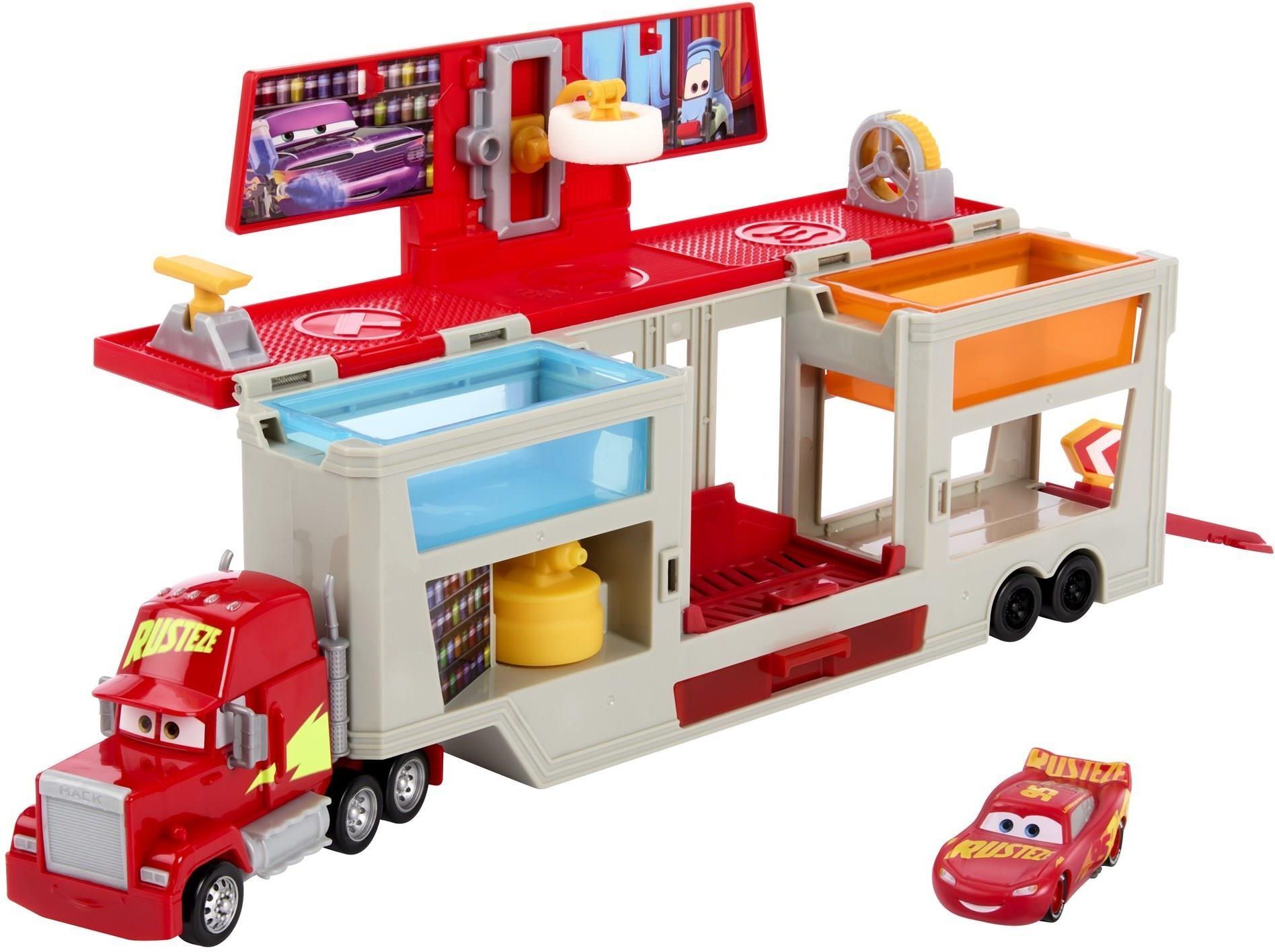 Машинки Mattel Disney Pixar Cars - Машинки из мультфильма Тачки - Мобильная покрасочная мастерская. Набор смены цвета с транспортером и меняющий цвет автомобиль Молния МакКуин HPD82