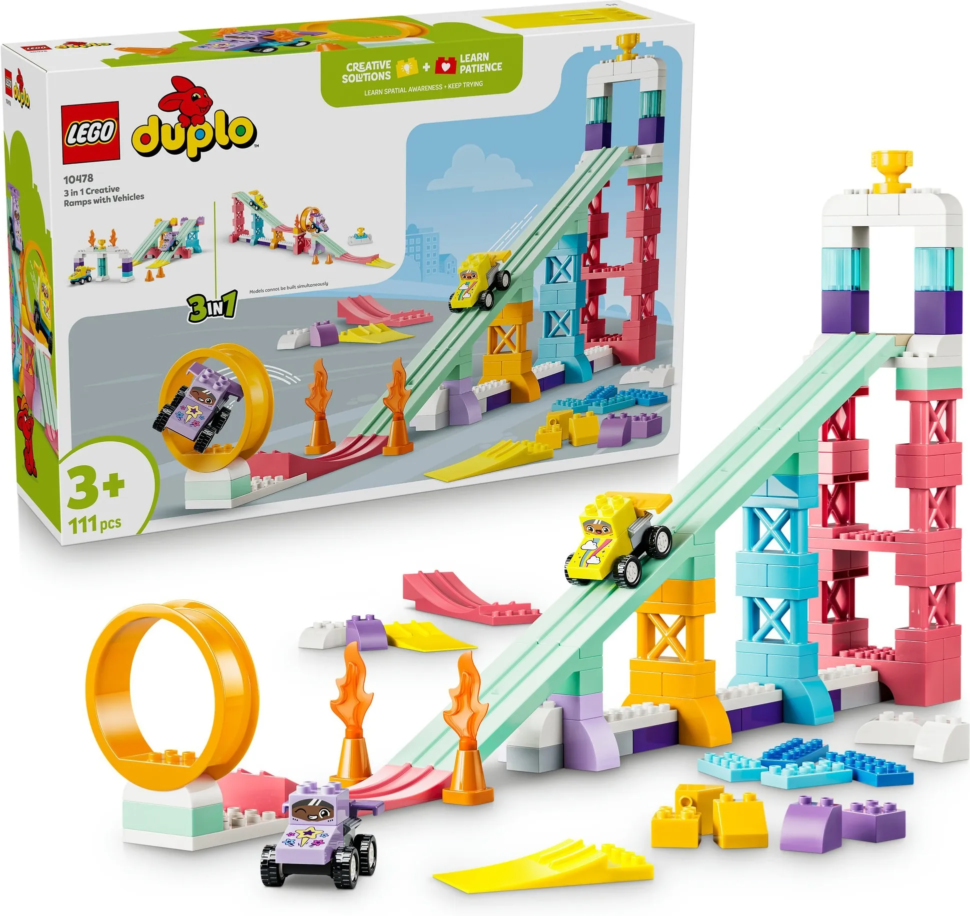 Конструктор LEGO DUPLO 10478 Креативные рампы 3 в 1 с транспортными средствами