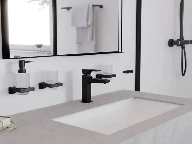 Дозатор для мыла Hansgrohe Addstoris, черный матовый/стекло 41745670