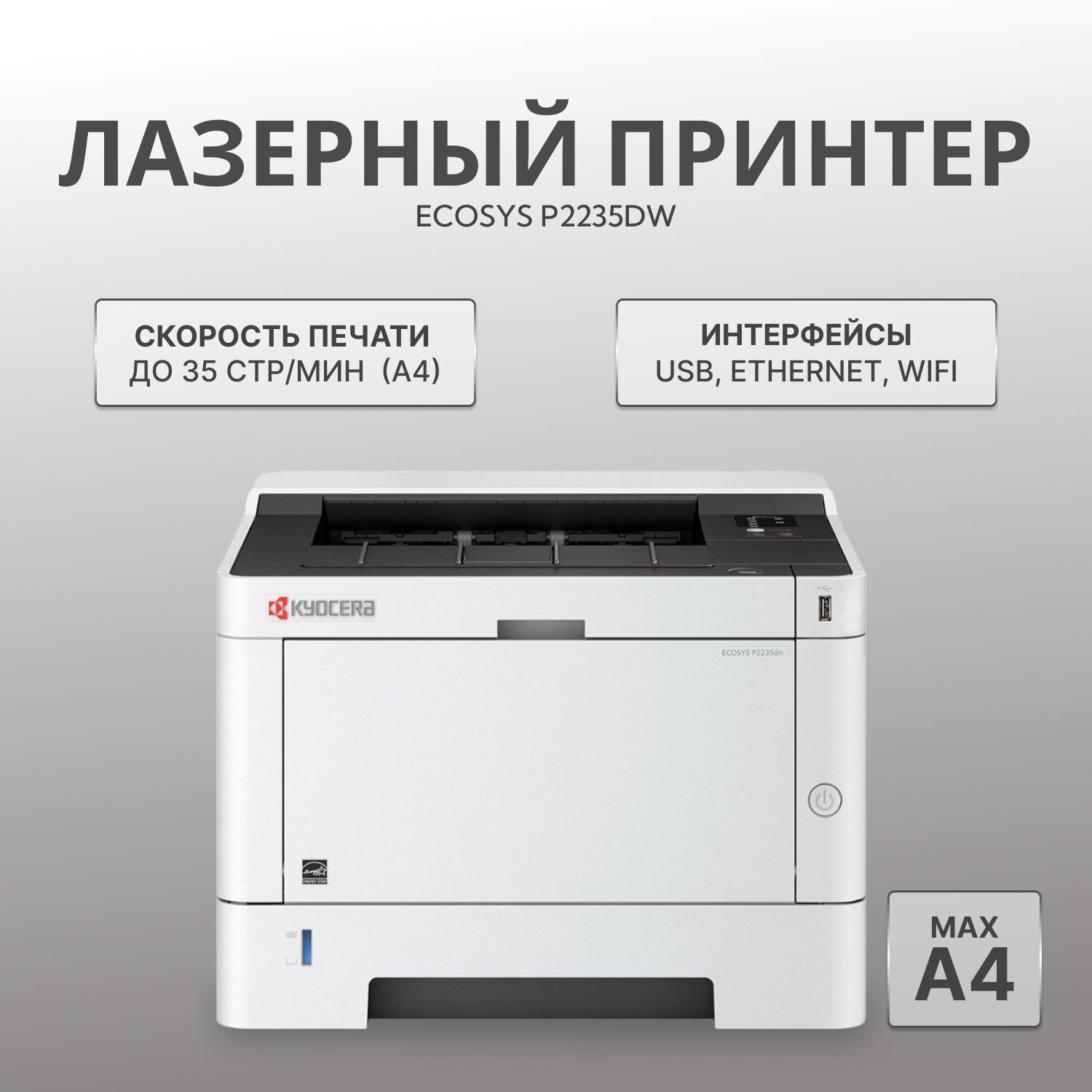 Принтер лазерный KYOCERA ECOSYS P2235dn, ч/б, A4, белый/черный