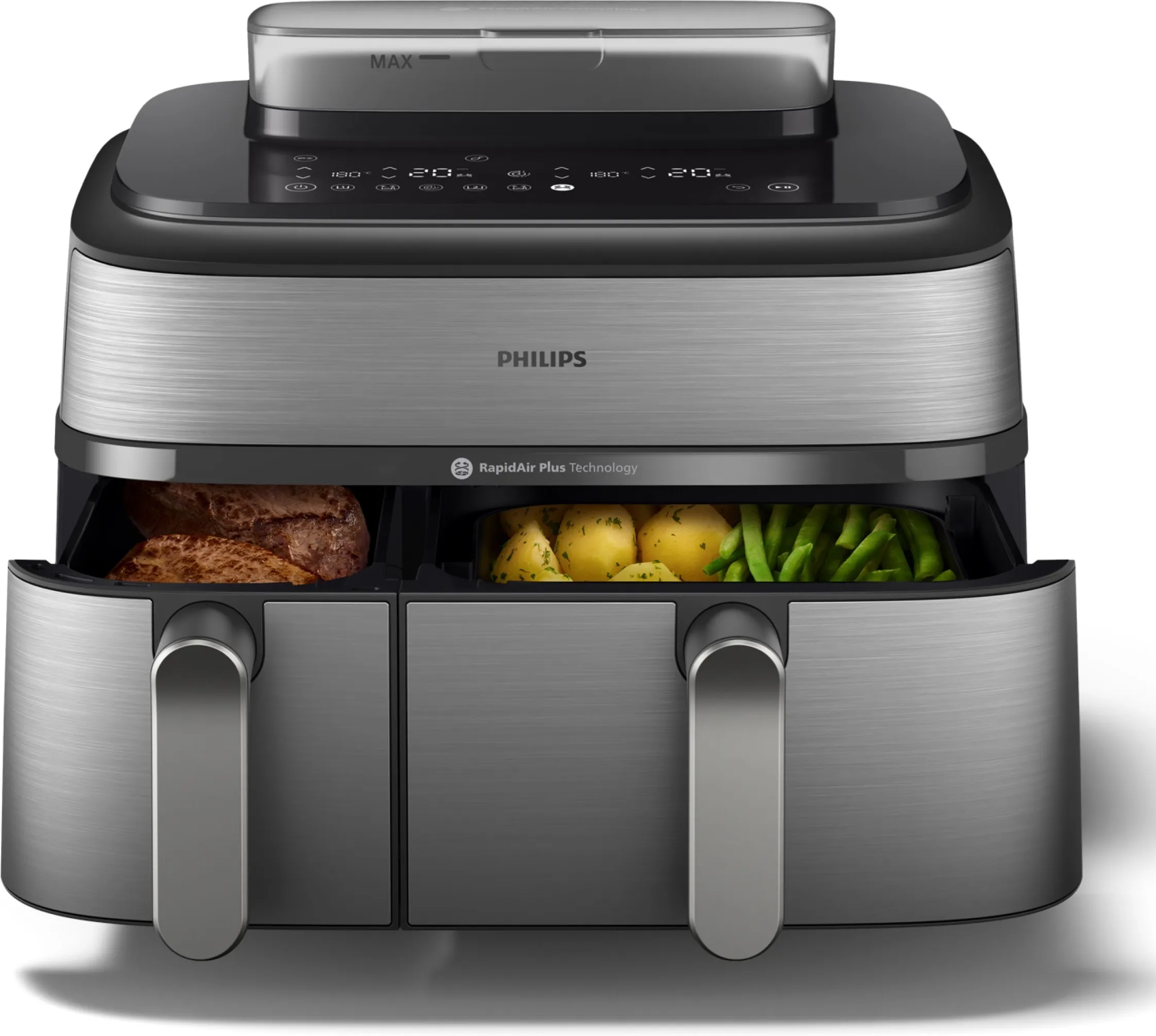 Аэрогриль Philips Series 5000 Ovi Dual Basket NA555/00, серебристый