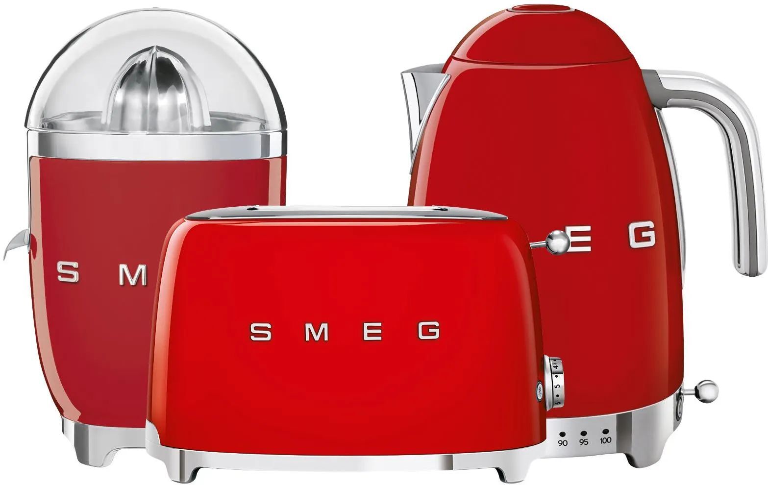 Набор тостер+соковыжималка+чайник SMEG TSF01RDEU + KLF04RDEU