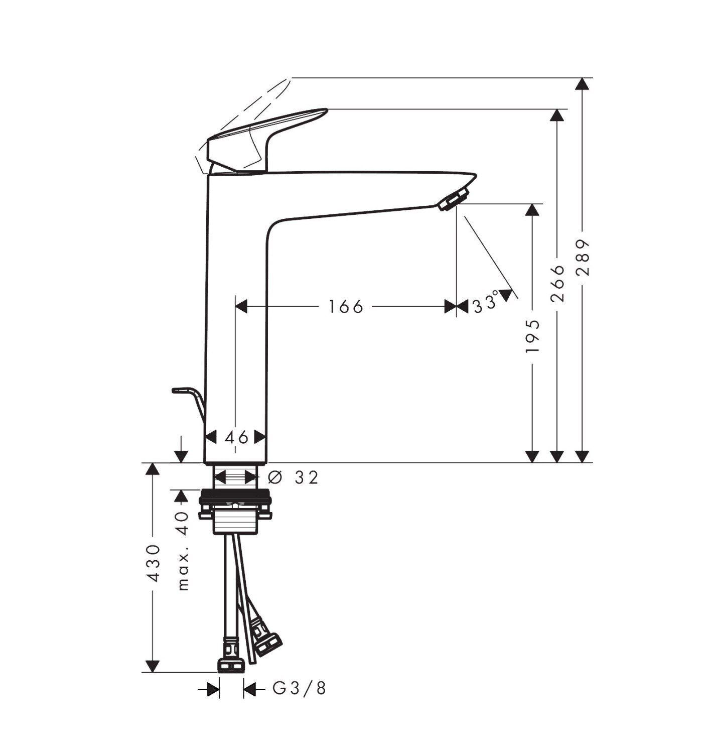 Смеситель для раковины Hansgrohe Logis 190 со сливным гарнитуром 71090670 , матовый черный