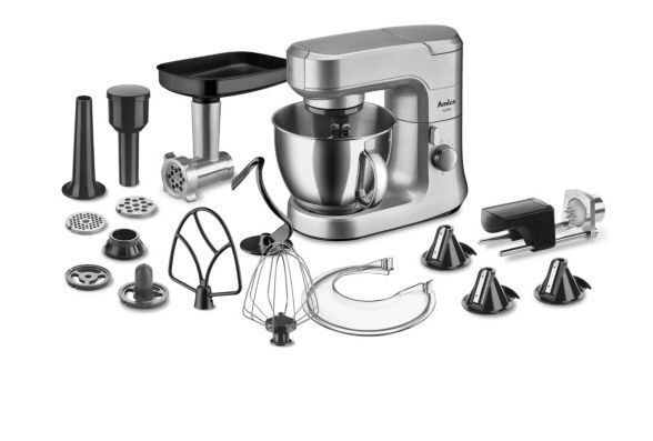 Кухонный комбайн с мясорубкой Amica KML6011 серебристый, 1000Вт