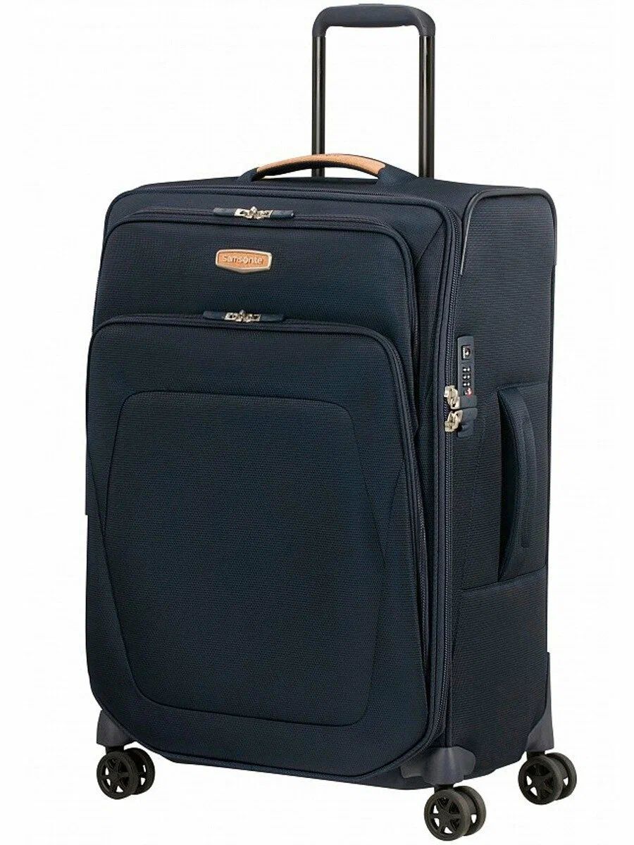 Чемодан Samsonite, текстиль, полиэстер, увеличение объема, 92 л, размер M, синий