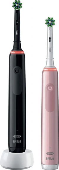 Электрическая зубная щётка Oral-B Pro 3 3900 Black & Pink, набор из 2 щёток с зарядной станцией