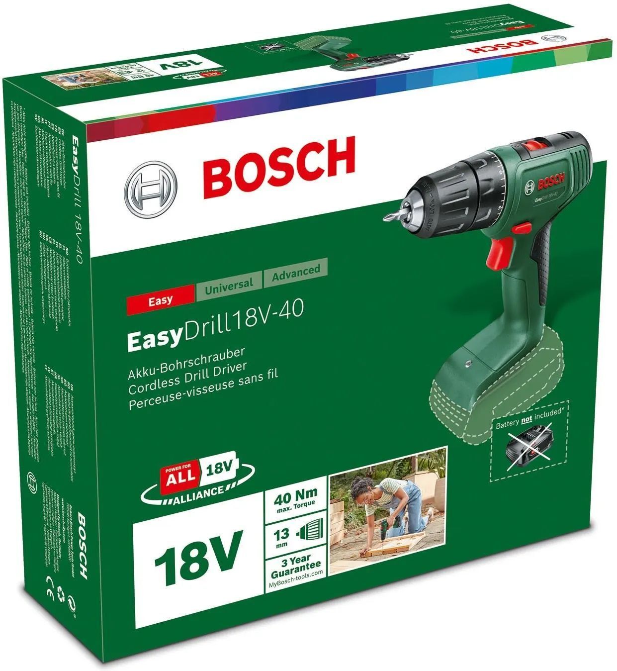 Аккумуляторная дрель-шуруповерт Bosch EasyDrill 18V-40, без АКБ и ЗУ, арт. 06039D8000