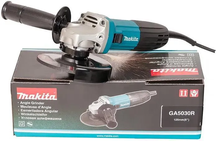 Угловая шлифовальная машина Makita GA5030R 720 Вт, защитный кожух и боковая рукоятка