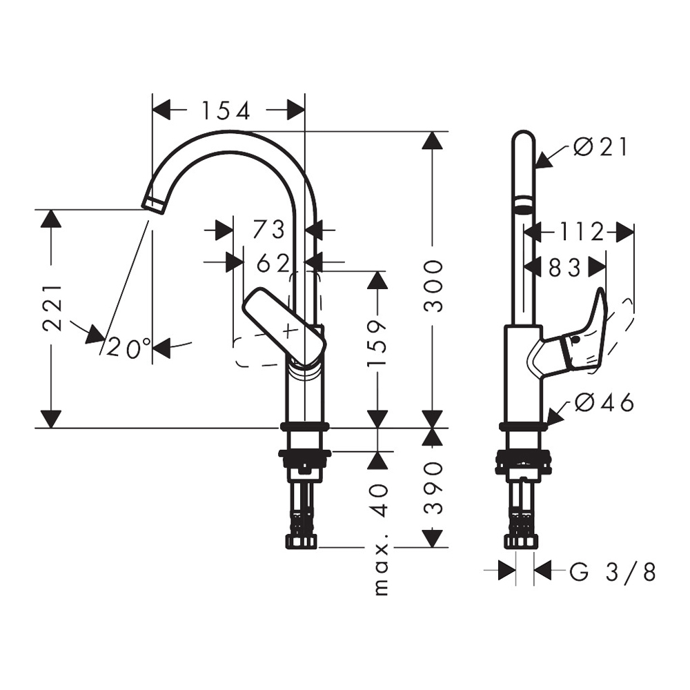 Смеситель для раковины Hansgrohe Logis 210 Черный Матовый 71131670