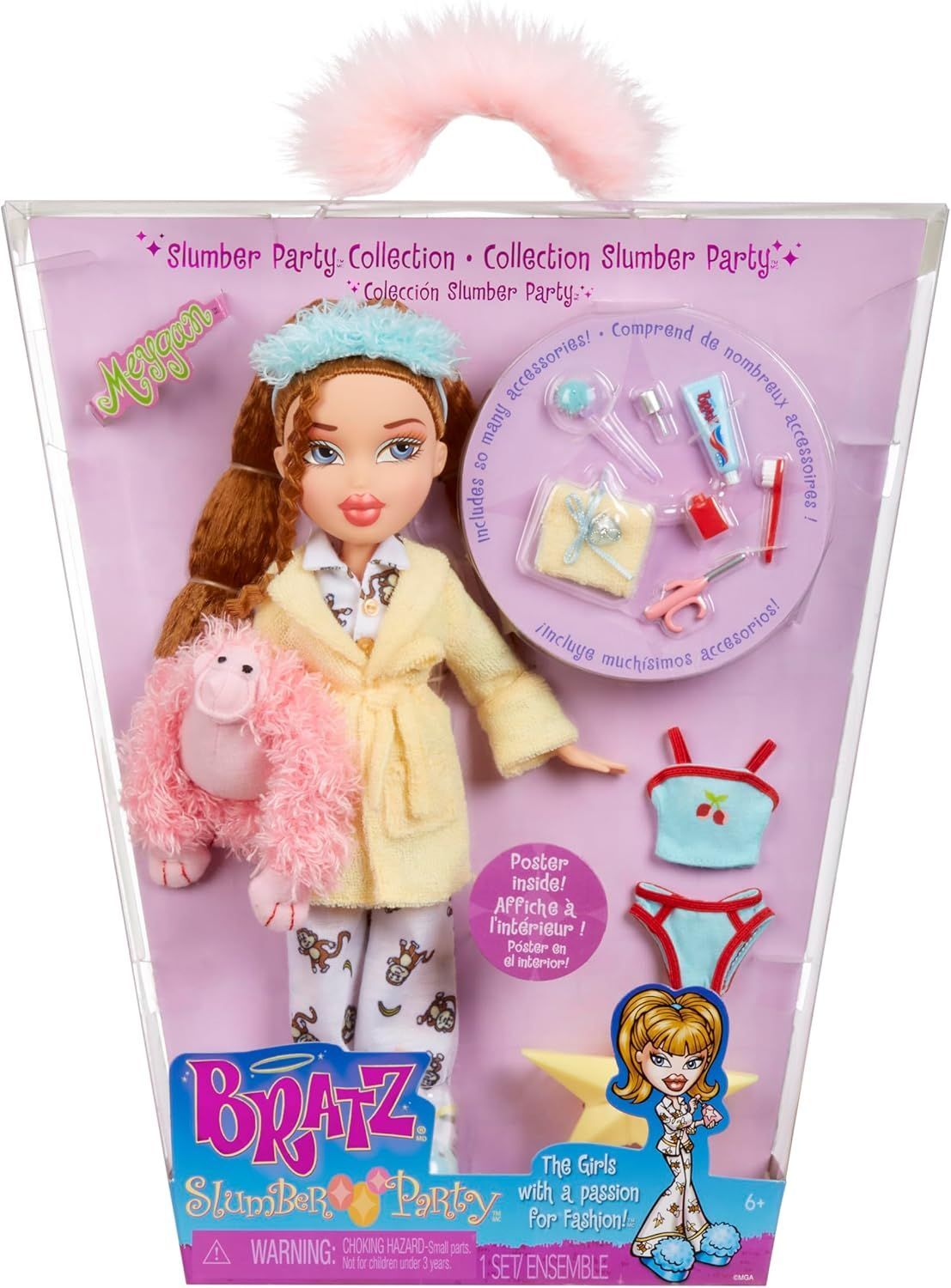 Bratz Вечеринка с ночёвкой - Модная кукла Мейган - 2 комплекта пижам, плюшевая игрушка и аксессуары
