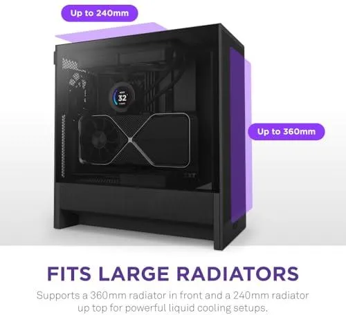 Корпус NZXT H5 Flow, Mid-Tower ATX, чёрный, 2×120 мм