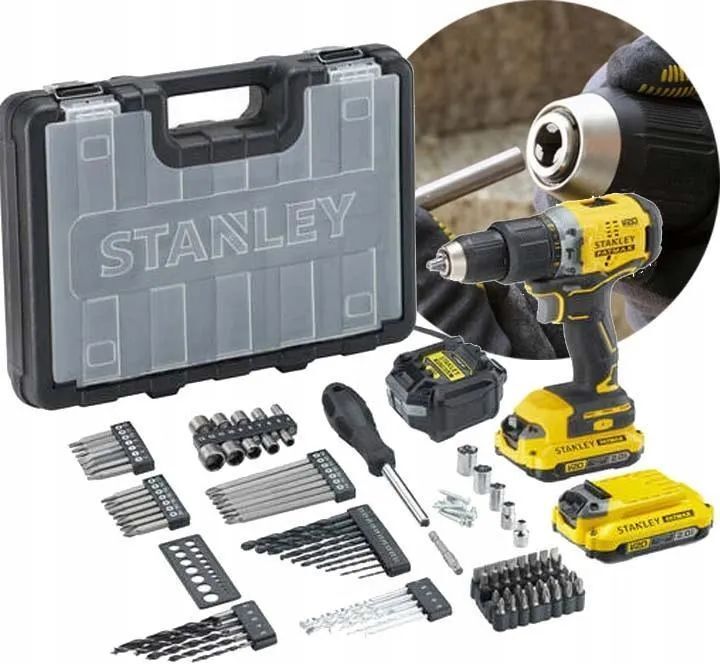 Дрель-шуруповерт аккумуляторная ударная Stanley V20 18В, 2x2.0Ач