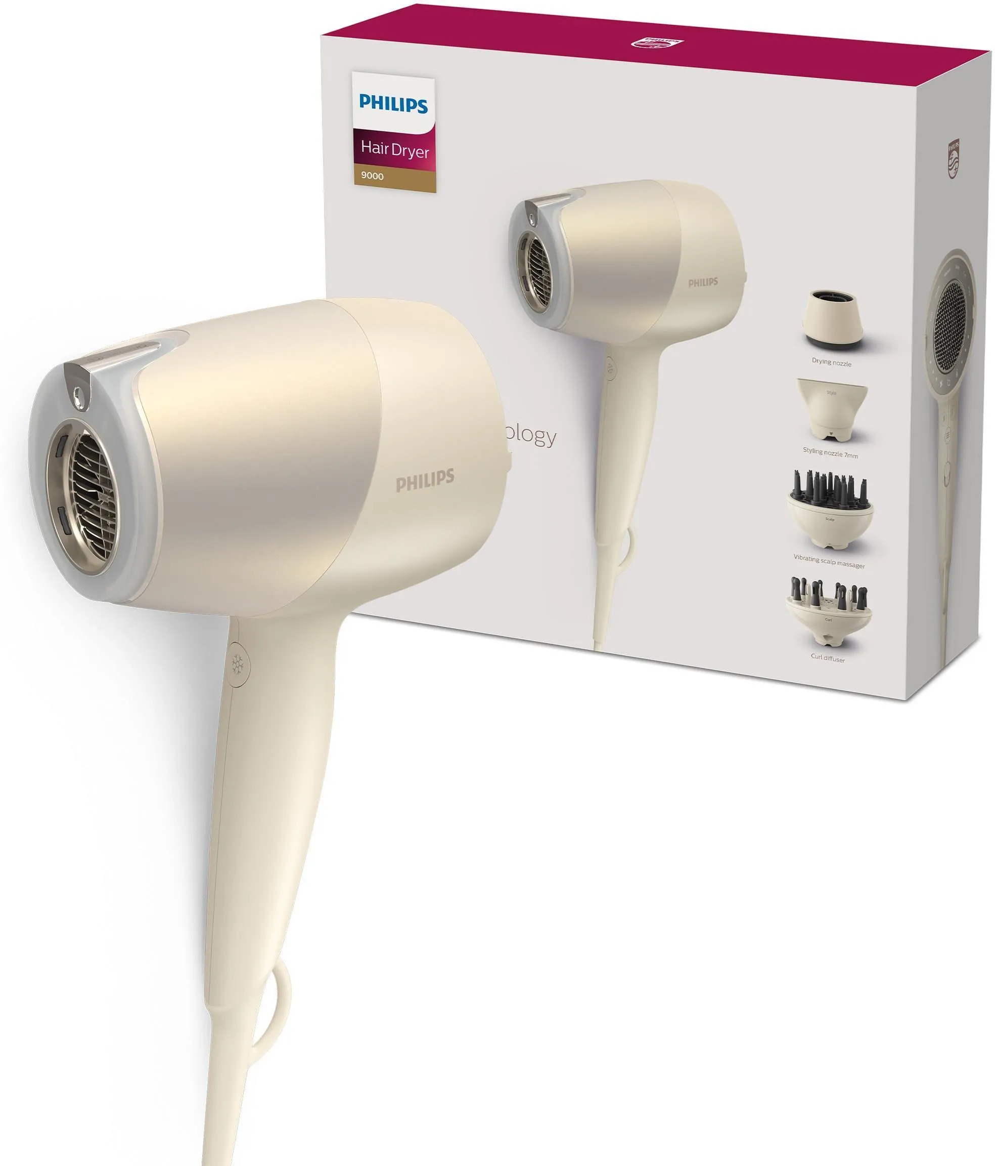 Фен Philips SenseIQ Series 9000 BHD829/00, бежевый
