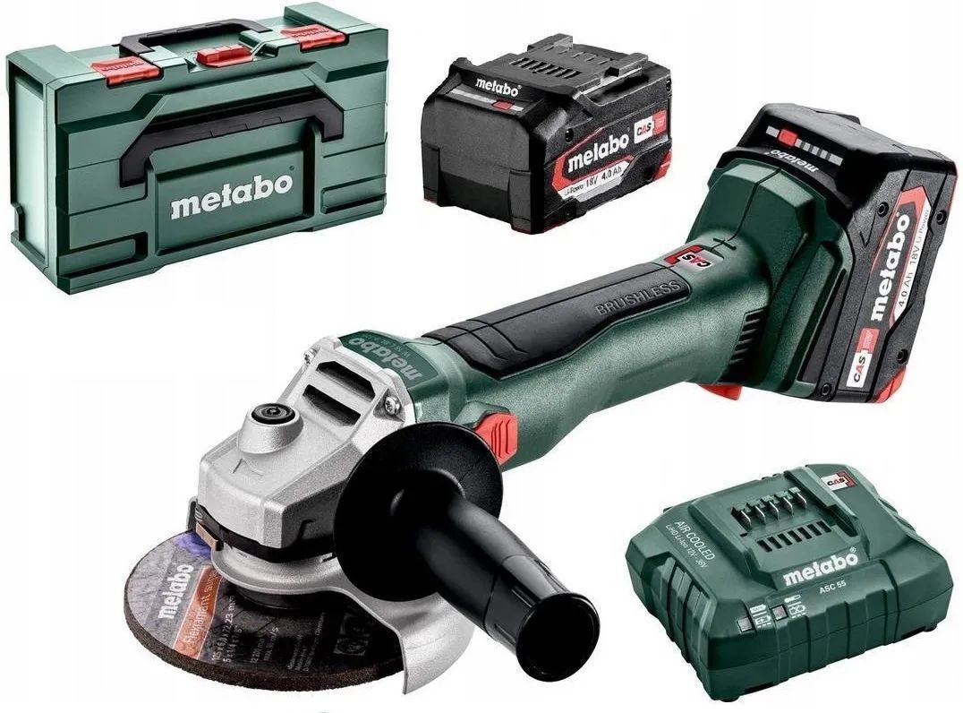 Угловая шлифмашина аккумуляторная Metabo W 18 L BL 9-125 602374510 в кейсе metaBOX с 2 аккумуляторами Li-Power 18 V/4.0 Ah и ЗУ ASC 55