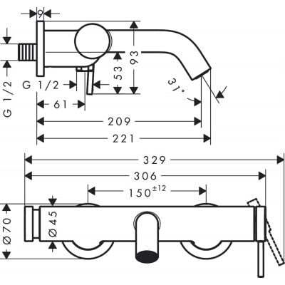 Настенный смеситель для ванной Hansgrohe Tecturis S 73422140 бронза матовая