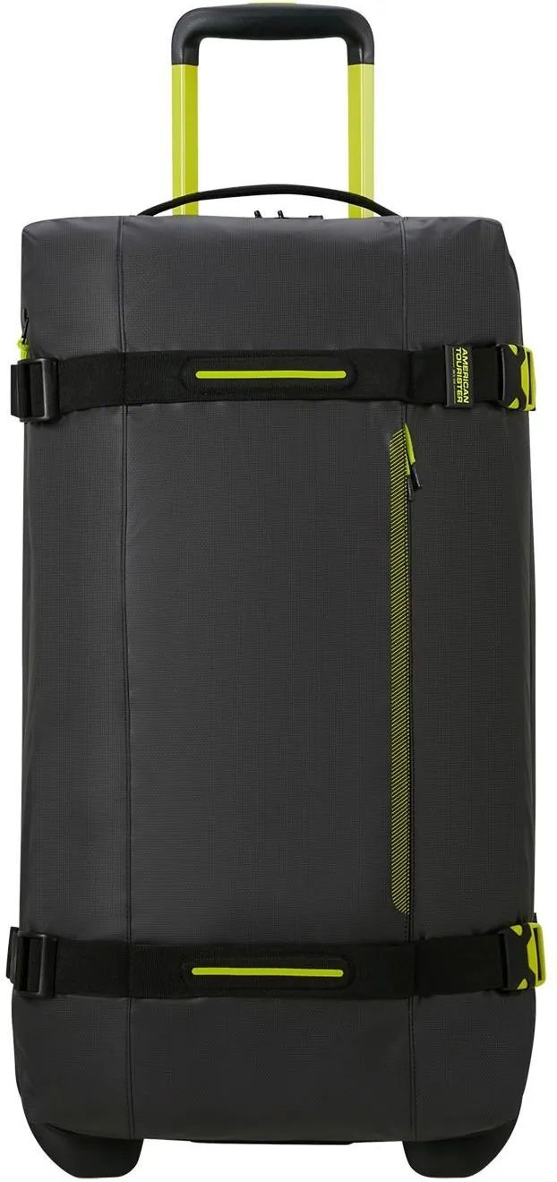 American Tourister Urban Track Duffle M Дорожная сумка чёрного цвета с неоновым лаймовым оттенком.