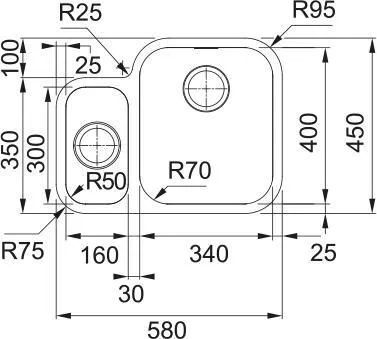 Кухонная раковина Franke Smart SRX 160-34-16 122.0739.169, малый левый отсек, нержавеющая сталь