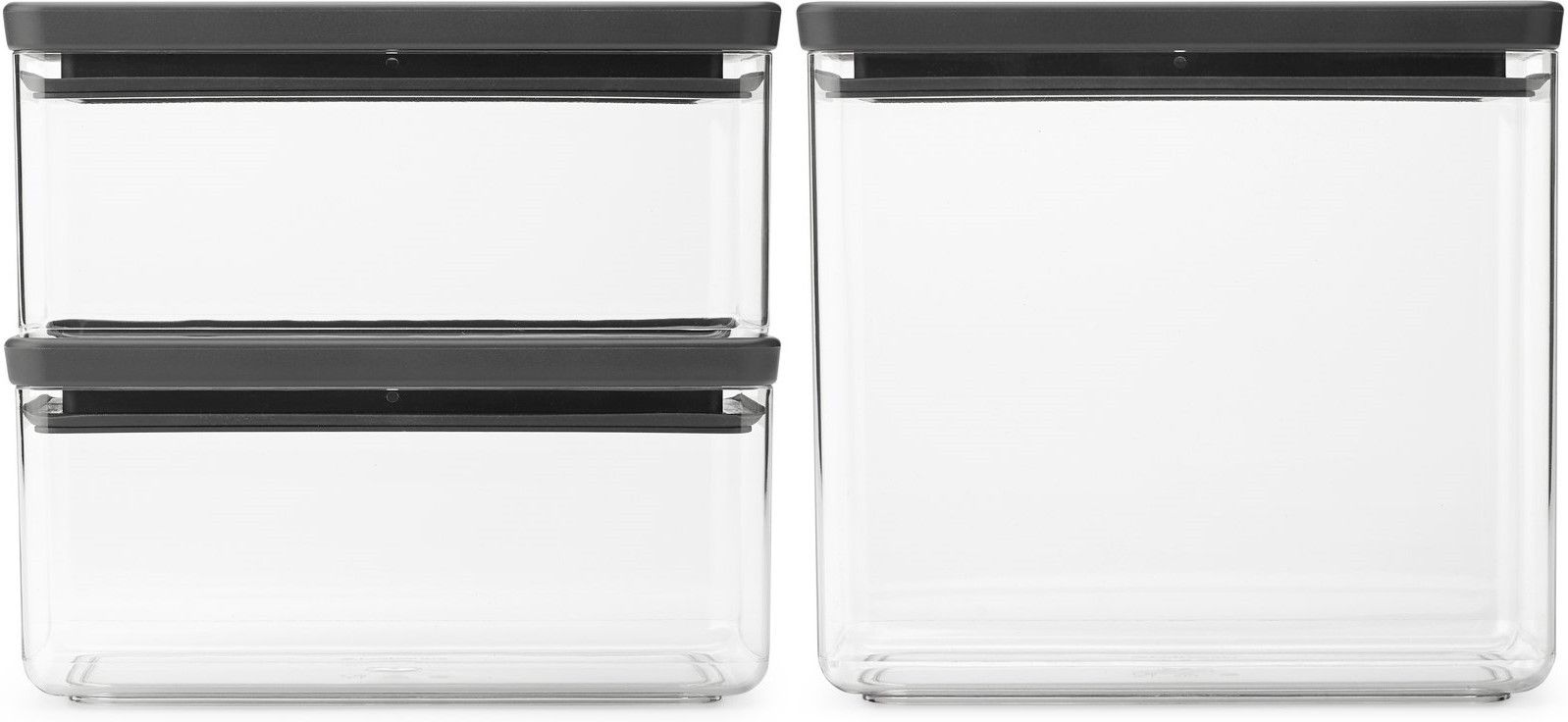 Набор прямоугольных контейнеров для хранения Brabantia Tasty+ 230783, 2 × 1,5 л + 3,5 л, 3 предмета, тёмно-серый