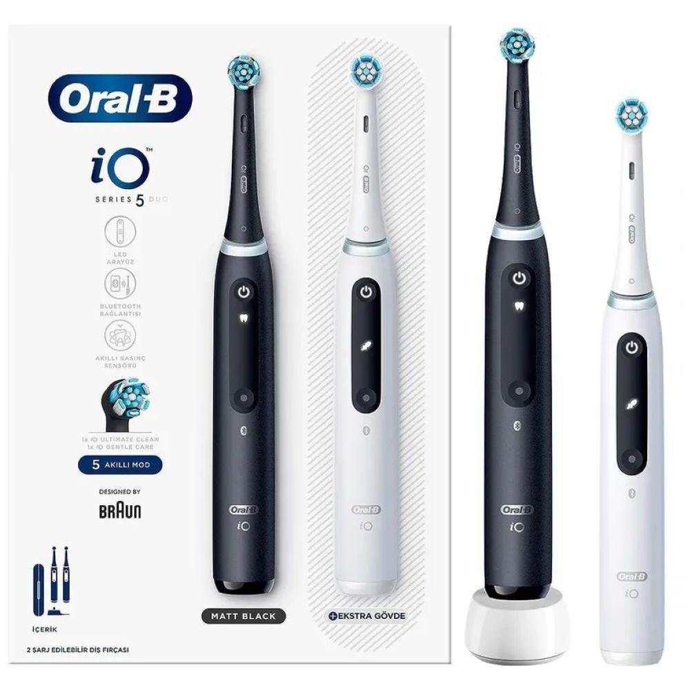 Электрическая зубная щетка Oral B iO Series 5 Duo Matt Black и Quite White, набор из 2 штук