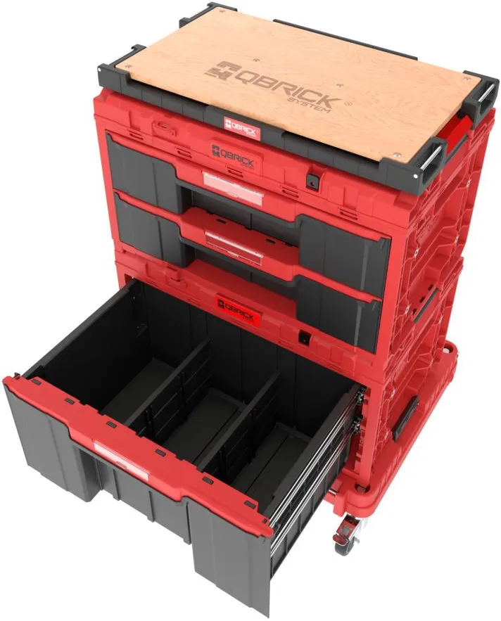 Набор из 7 выдвижных ящиков для мастерской Qbrick System ONE Expert, красные