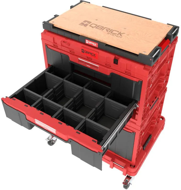 Набор из 7 выдвижных ящиков для мастерской Qbrick System ONE Expert, красные