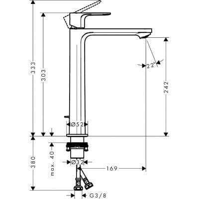Смеситель для раковины однорычажные, отдельно стоящие, на 1 отверстие Hansgrohe Rebris S Хром 72580000