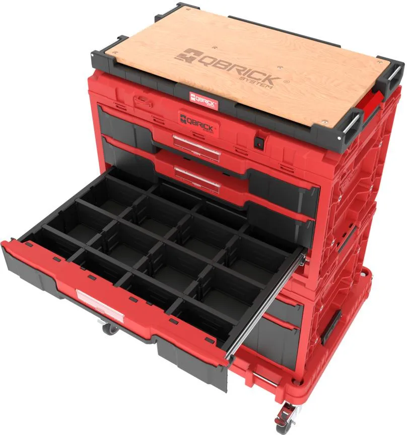 Набор из 5 выдвижных ящиков для мастерской Qbrick System ONE Expert, красные