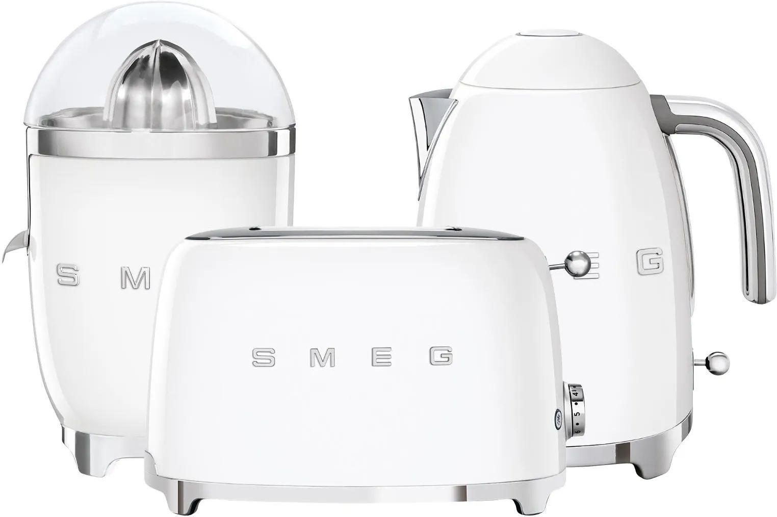 Набор тостер+чайник+соковыжималка Smeg TSF01WHEU