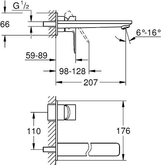 Однорычажные настенные смесители Grohe Lineare 23444Dc1