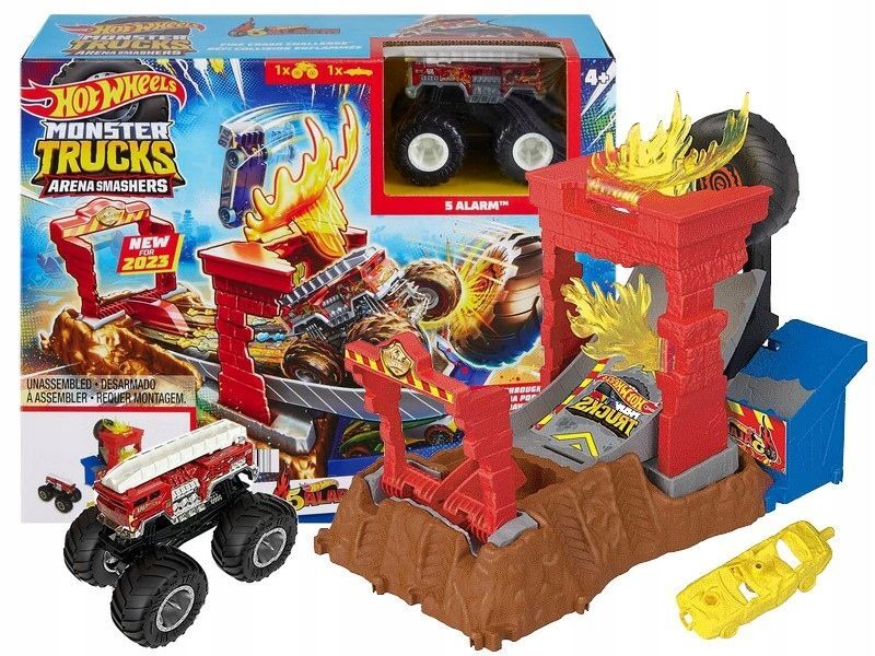 Игровой набор Hot Wheels Monster Trucks Arena Smashers 5 Alert Огненный снос HNB90
