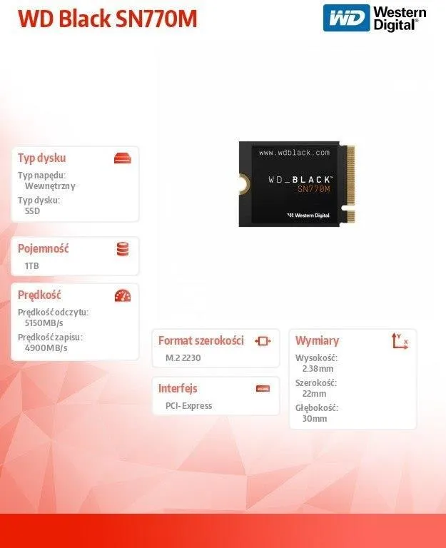 SSD WD Black SN770M, 1 ТБ, M.2 2230, PCIe 4.0 NVMe