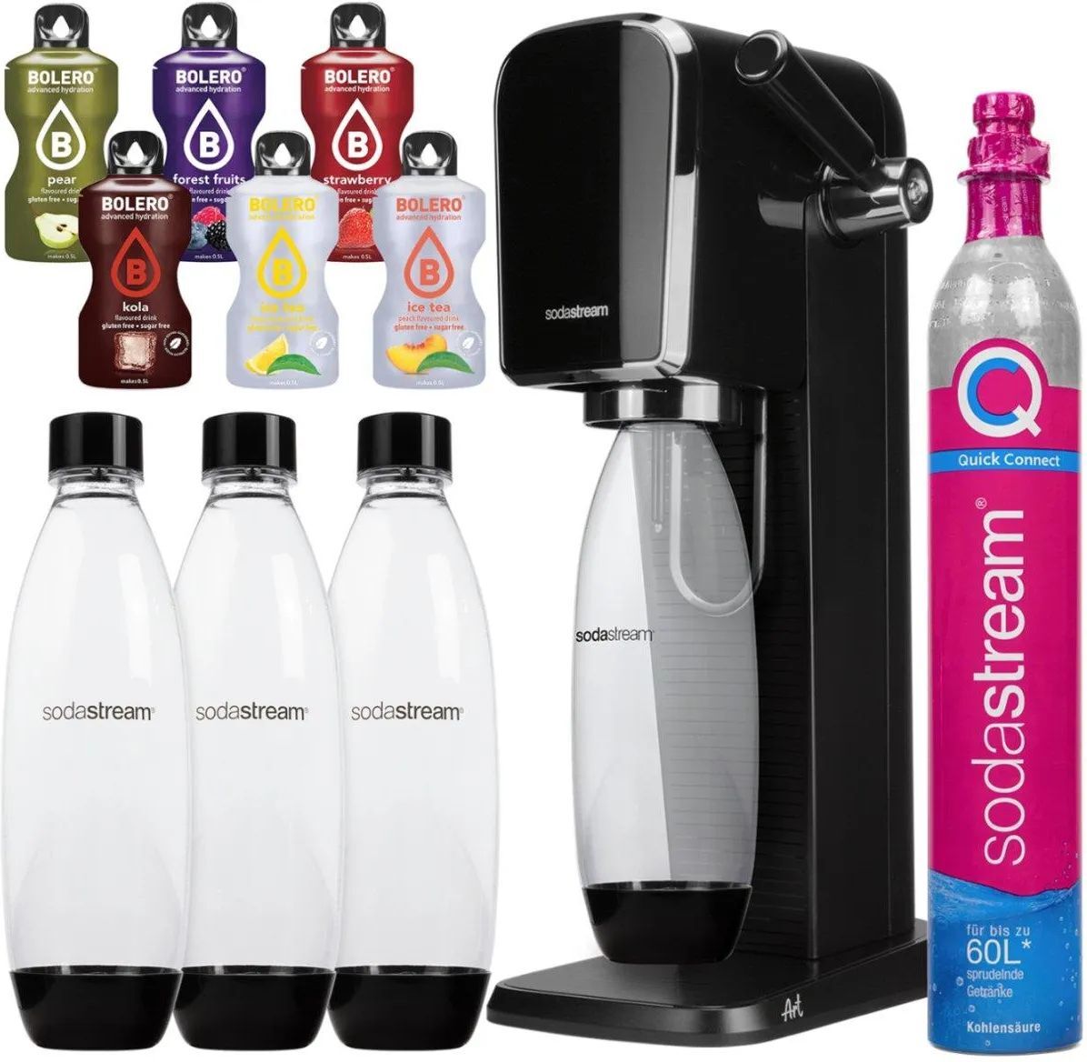 Сифон Sodastream Art Black (3 бутылки, CO2 + 6 пакетиков Bolero)