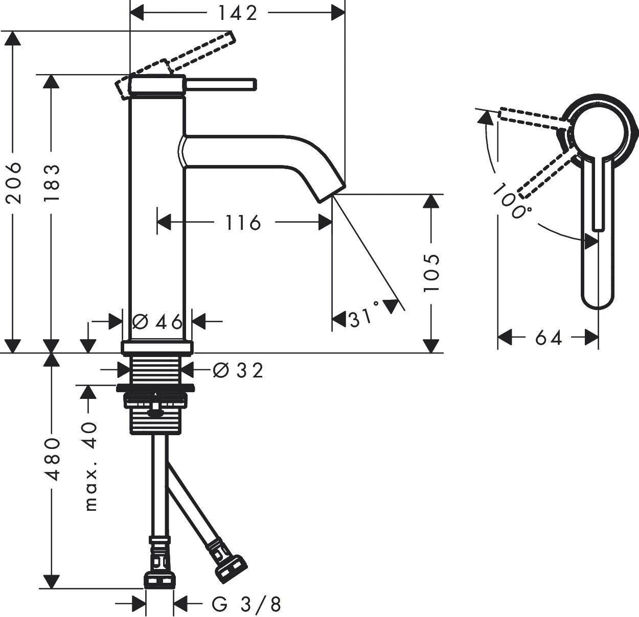 Смеситель для раковины Hansgrohe Tecturis S Бронзовый Матовый 73317140