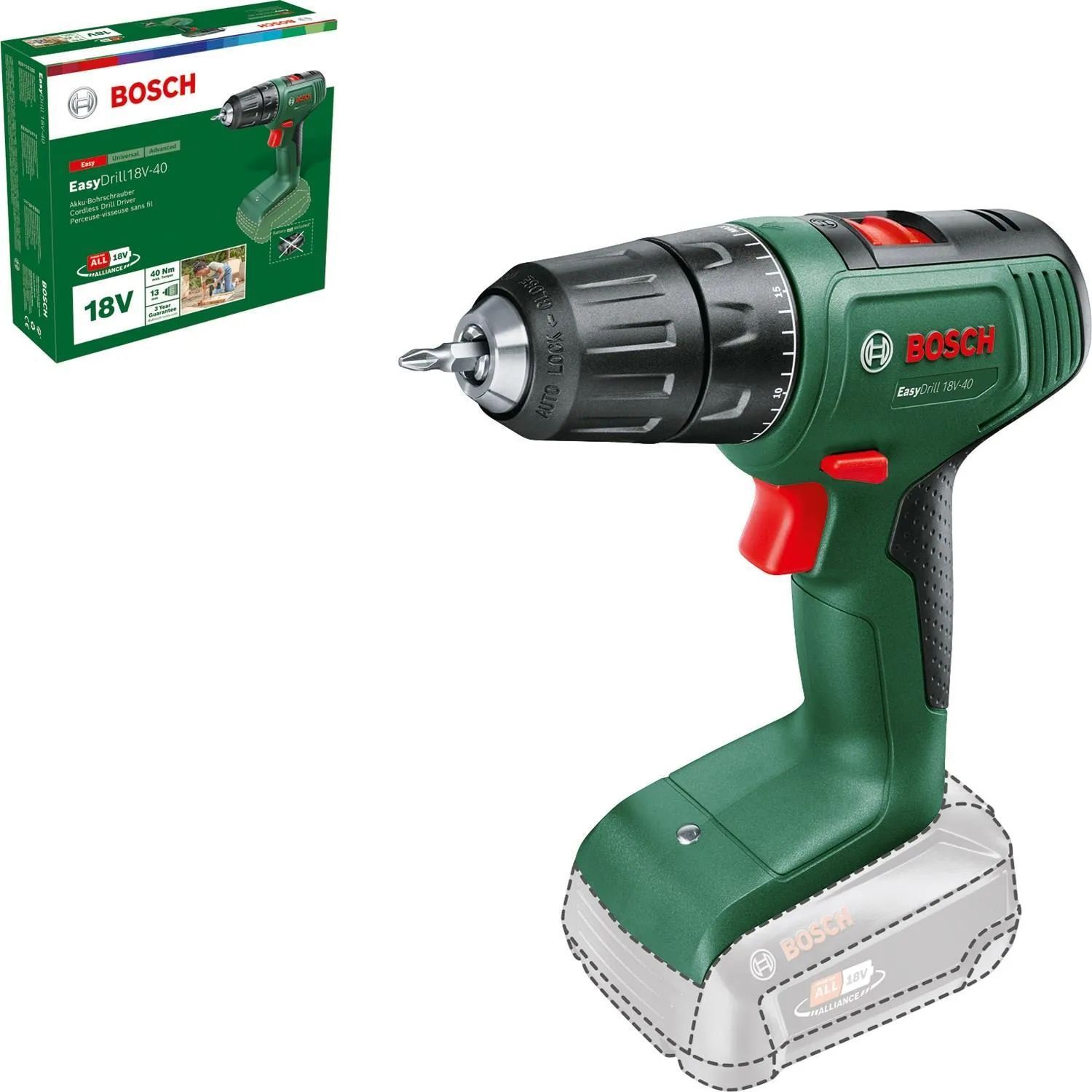Аккумуляторная дрель-шуруповерт Bosch EasyDrill 18V-40, без АКБ и ЗУ, арт. 06039D8000